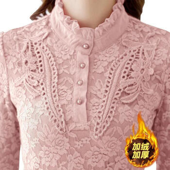 Ukcf velvet bottoming shirt for women autumn and winter velvet thickened long-sleeved lace shirt autumn and winter new slim top size women's warm bottoming shirt for women pink full body velvet style 4xl recommended 145-160 pounds