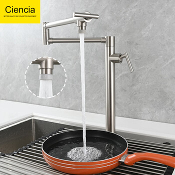 Ciencia foldable extended hot and cold kitchen faucet double switch sink stove heightened faucet stretchable brushed (dual-function spout)