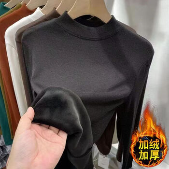 Jiankadan new autumn and winter long-sleeved bottoming shirt for women with velvet thickening half turtleneck warm top slim fit bottoming shirt for women winter plus velvet black l suitable for 90-120 pounds