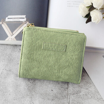 Bags for women 2022 wallet women's short student korean version cute fresh folding simple literary forest buckle women's bag painted green