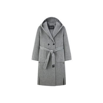 Peacebird 2024 winter hooded double-sided woolen coat a1aae4473 gray l