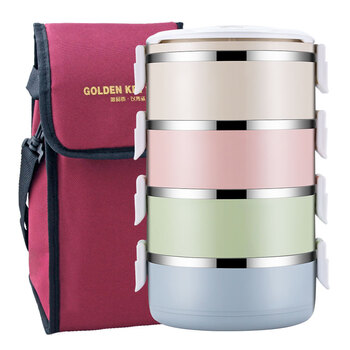 Golden key 304 stainless steel four-layer insulated lunch box multi-layer combinable macaron lunch box gk-2800bd-4
