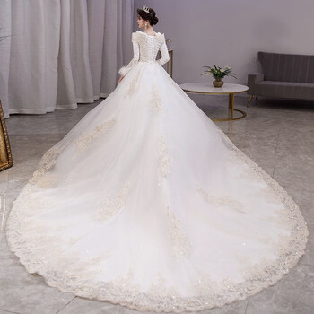 Chisaka one-shoulder wedding dress, new winter long-sleeved, thickened, warm, high-end, trailing, pregnant bride, petite wedding dress, trailing style s