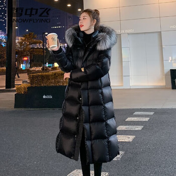 Snow flying (snowflying) 500g extreme cold black gold goose down women's large fur collar long northeast thickened cold protection super thick warmth - 40 degrees goose down jacket 95 white goose down - black m (40) size (110-125 catties) (goose down filled 375g)