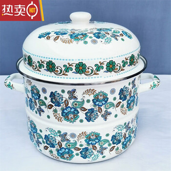Xuan liang german imported high-quality large-capacity enamel enamel double-layer steamer household double-ear soup pot stew pot thickened and high-electricity 26cm double-layer steamer is beautiful