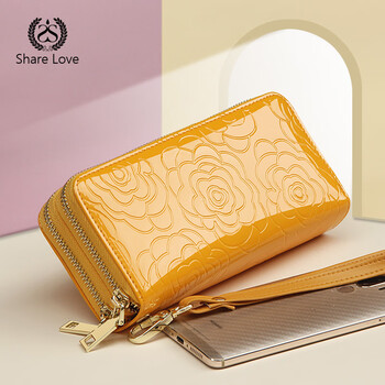 Sharelove women's bag wallet long lucky yellow double zipper clutch large capacity multifunctional mobile phone bag clutch multi-compartments yellow diamond pattern-embossed style