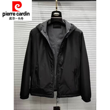Pierre cardin 2025 european autumn and winter new men's hooded jacket korean style youth top stand collar comfortable simple temperament jacket black single style l(100-120)