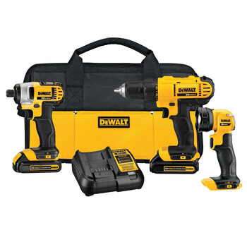 Dewalt 20v max electric drill impact driver led work light three-piece set including 2 batteries and charger