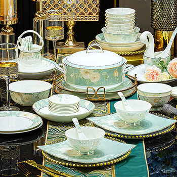 Shangxingzhi is a bowl set, bowls, plates, tableware, bowl set, tableware set, light luxury ceramics, chinese new style housewarming gift gift box set, 58 pieces set, love late autumn