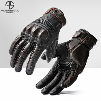 Alien snail v10 motorcycle riding gloves for men, anti-fall, touch screen, four-season retro leather gloves, motorcycle rider equipment, brown s
