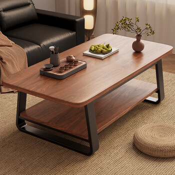Shanshan wood art coffee table living room household double-layer light luxury coffee table small apartment modern simple small tea table multi-functional sofa side table