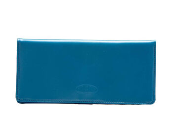 Big skinnyskinny high-rise leather double pleated checkbook wallet 40 card slots blue