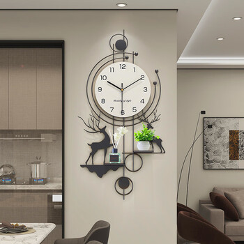 Yunya creative high-end deer wall clock living room simple modern no-punch silent art wall clock new home gift wall clock with ornaments type a aromatherapy + green plants 82*40cm special shape