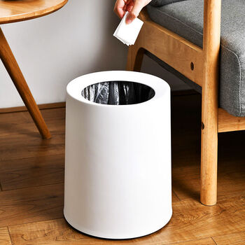 Chenille nordic trash can double layer home simple living room bedroom kitchen bathroom office creative toilet round cylinder white large size 12l