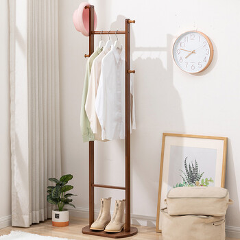 Trojan clothes hanger floor-standing bedroom coat rack hanging clothes rack office simple clothes hanger door living room hanging bag rack thickened pure bamboo brown