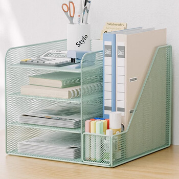 Yisijia desktop file storage rack office folder storage box metal bookend file rack multi-layer archive information rack classic green-storage rack left style upgraded encryption