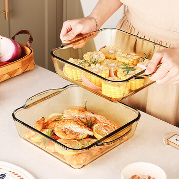 Genas square heat-resistant glass baking pan for oven, microwave-specific fish plate, dinner plate, cake, pizza and rice plate