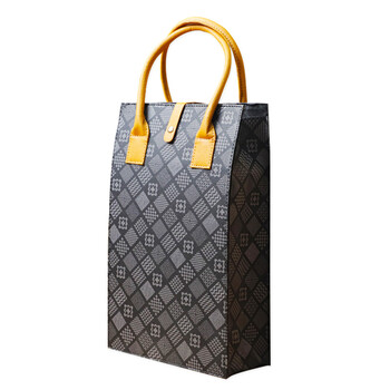 Left and right (l&r) red wine packaging box wine gift box 2-pack handbag gift bag folding leather box empty box does not include wine black classic plaid