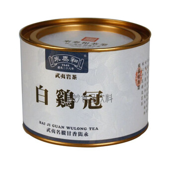 I white cockscomb wuyi rock tea four famous northern fujian oolong tea green leaves red border taoist tea white cockscomb canned 50g