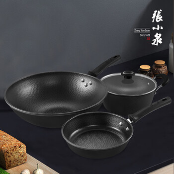 Zhang xiaoquan pot set full set of household refined iron not easy to rust and not easy to stick wok combination induction cooker universal three pieces
