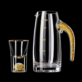 Wellsberg high-end liquor cup and wine dispenser set 6 pots and 6 cups light luxury crystal glass household small wine glass hotel wine cup wine set gold foil wine dispenser 100ml*1 + gold foil cup 10ml*1
