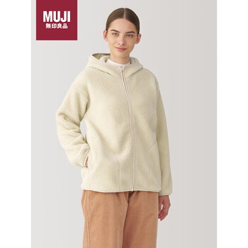 Muji women's plush fleece hoodie bb2qoa4a ivory xl