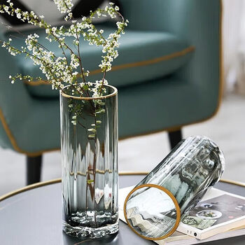 Shengshi taibao glass vase rich bamboo lily living room dried flower vase desktop decorative ornaments gold vertical edge vase 1025