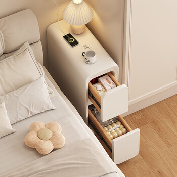 Mijia extremely narrow bedside table small simple modern bedroom sandwich solid wood narrow cabinet mini bedside storage rack simple cabinet milk white upgraded thickened solid wood 20x40x47cm completely shipped and delivered to your home