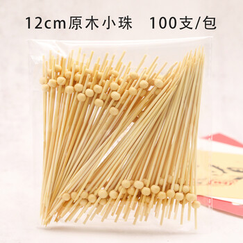 Oukehong disposable fruit picks, boutique bamboo flower picks, fruit forks, creative art toothpicks, cocktail picks, sandwich fruit picks, 12cm log beads, 200 pieces