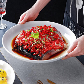 Jiwu forest ceramic large plate dish dinner plate steamed fish chopped pepper fish head round deep plate dish plate home 12 inches