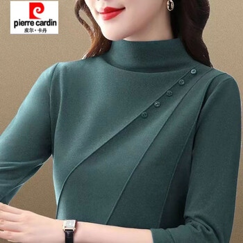 Pierre cardin german velvet thickened bottoming shirt for women new autumn and winter outer wear and inner wear maillard double-sided velvet half turtleneck mother's wear 5531 dark green german velvet double-sided velvet thickened 2xl 130-145 pounds