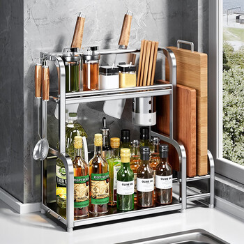 Duopeng 304 stainless steel kitchen condiment storage rack multi-functional chopsticks knife holder condiment utensil storage storage shelf * welfare model double layer 40cm + fully equipped