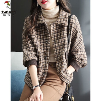 Woodpecker velvet thickened plaid woolen coat 2025 autumn and winter new korean style high-end loose woolen coat suit jacket picture color m recommended 80-100 pounds