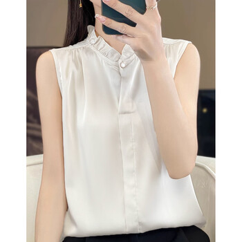 Guiqi bottoming shirt fungus sleeveless shirt satin women's sleeveless summer inner layering suit vest top lace white l