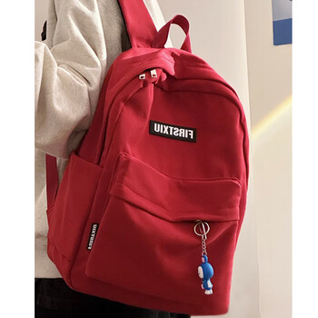 Xingxi schoolbag junior high school female college student backpack korean version ins solid color simple versatile large capacity backpack computer bag red
