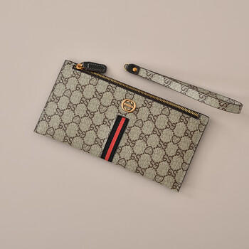 Kuqidaishu women's wallet 2025 new european and american pvc ultra-thin wallet women's long wallet coin purse envelope clutch apricot