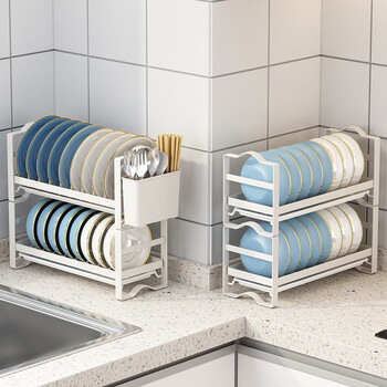 Weimei small kitchen cabinet dish drain rack countertop multi-layer dish storage rack chopstick storage box double layer (dish rack + plate rack + chopstick barrel)