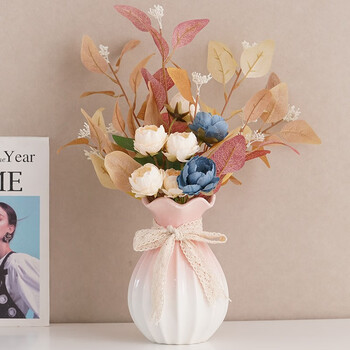 Shumen big belly ceramic vase decoration dried flowers water flower gardening living room flower arrangement tulip decoration light luxury and high-level sense qianyu. style (pink)