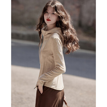 Demana young version walking spring and autumn sports style double open zipper hooded comfortable flesh-covering treasure top for women