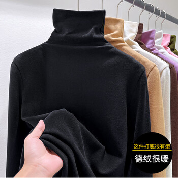 High collar double-sided german velvet bottoming shirt for women in autumn and winter, fashionable and fashionable inner style 2025 new velvet thickened top, high collar black xl (recommended 115-125 pounds)