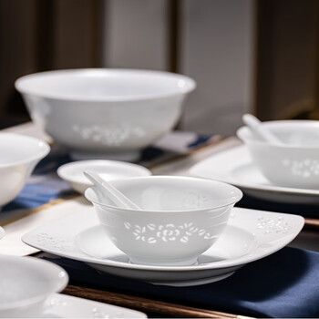 Rich jade tableware complete set jingdezhen ceramic exquisite porcelain underglaze color tableware set bowls and plates household chinese style chinese dishes jade peony (for 6 people) dishwasher-safe 36 pieces