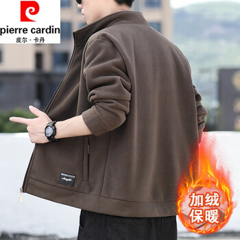 Pierre cardin velvet thickened polar fleece fleece men's sweatshirt autumn and winter casual sports jacket warm large size men's jacket brown sherpa 22019 thick section 2xl=140-155 catties