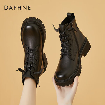 Daphne martin boots women's new style cowhide british thick high heel women's boots plus velvet leather boots women's shoes 422104611w w velvet black 38