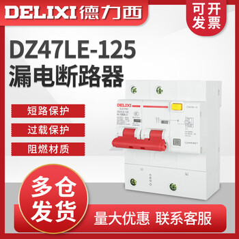 Delixi high current leakage circuit breaker 2p 80a 100a 125a leakage protection dz47le-125 dz15 2p 125a