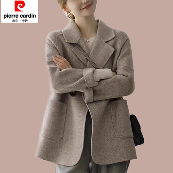 Pierre cardin high-end woolen coat women's short style petite 2025 spring autumn winter new style foreign style coat brown l 115-130 catties