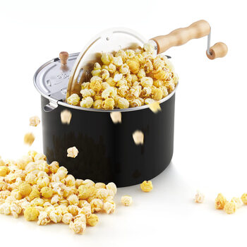 Cook n home stovetop popcorn pot, 6l large capacity, aluminum crank design, even heating, anti-stick and non-burning, home popcorn machine, black