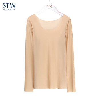 Stw.sotowell spring and autumn women's seamless bottoming shirt long sleeve flesh color thin ice silk slim invisible basic basement top top wb015 skin color (as thin as cicada wings) s (155)