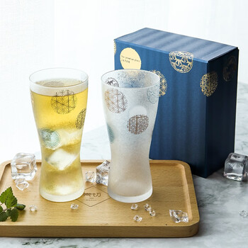 Mokushin japanese aderia ishizuka glass maru pattern cherry blossom fire frosted beer mug whiskey cup glass gift box maru pattern beer mug (tall matching cup)