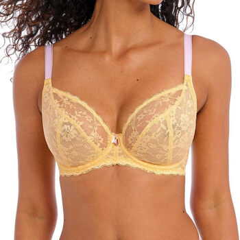 Freya women's light luxury lace bra, thin wire-free v-neck sexy bra, comfortable and breathable lemon fizz 34dd