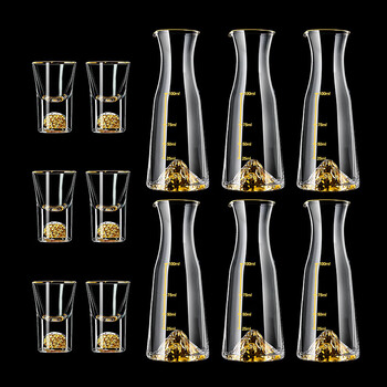 Wellsberg high-end liquor glass dispenser set 6 pots 6 cups light luxury crystal glass household small wine glass hotel wine cup wine set cylindrical jinshan 100ml*6+gold foil cup 10ml*6